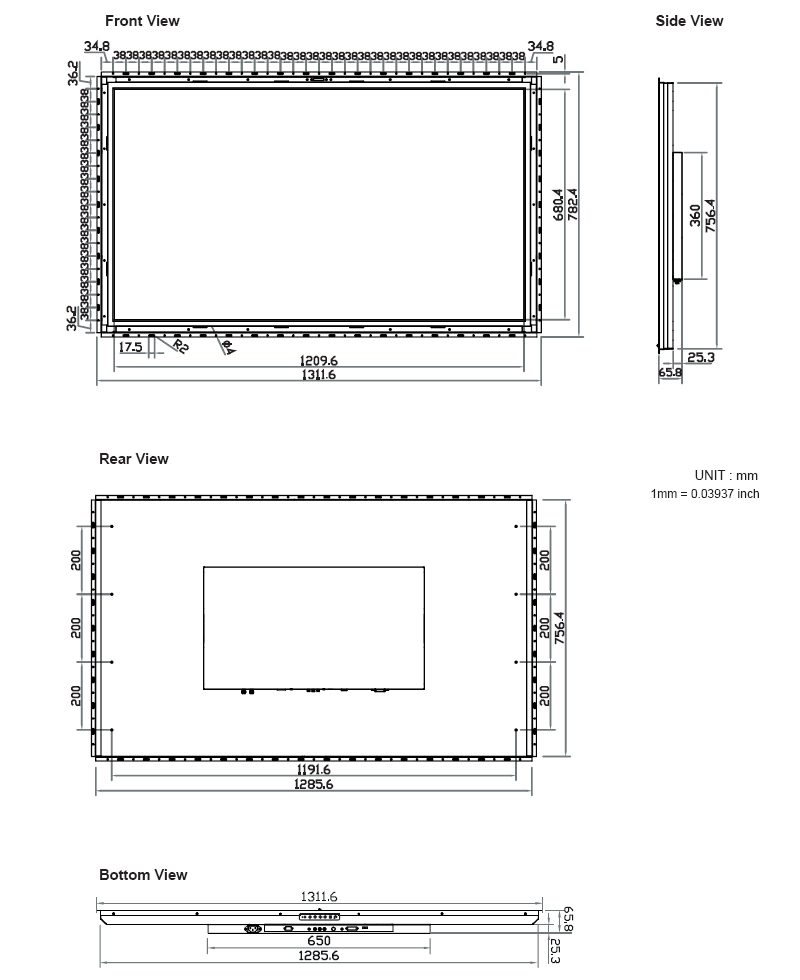 What are the true dimensions of a 55-inch television?