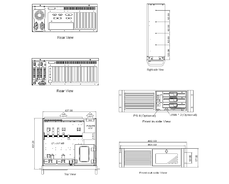 Industrial computer in a 4U and 17.8 inch depth rack mount chassis.